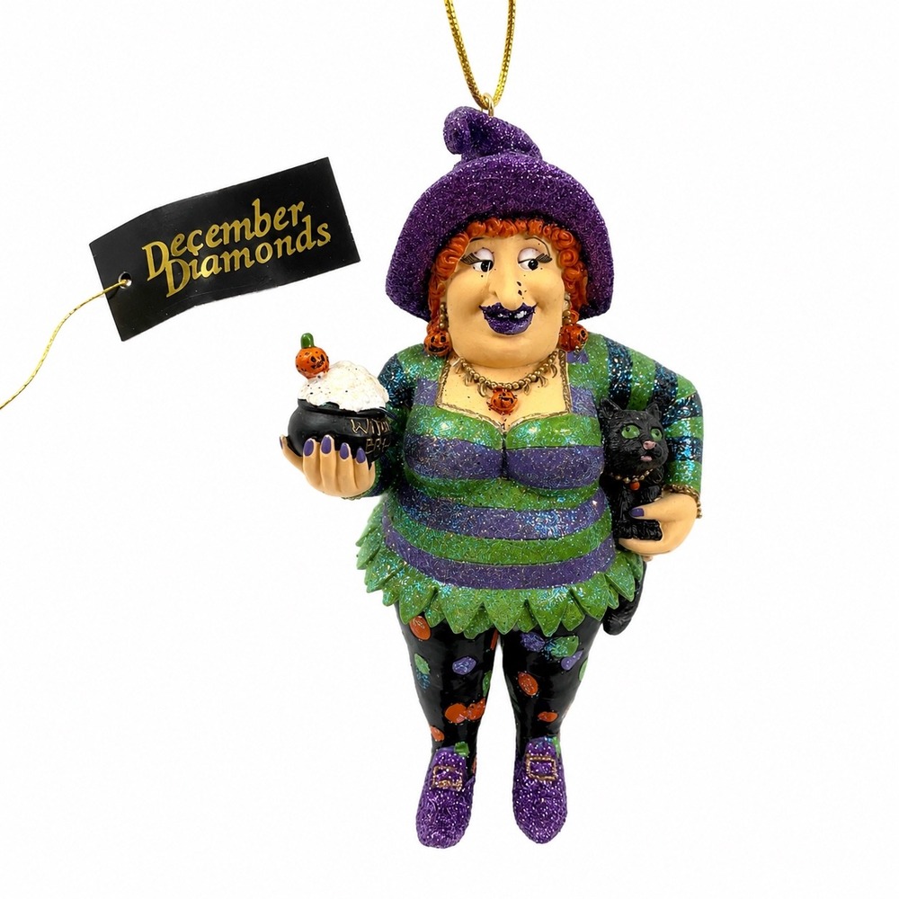 December Diamonds Winnie the Witch 2006 Halloween Ornament Black Cat  Retired